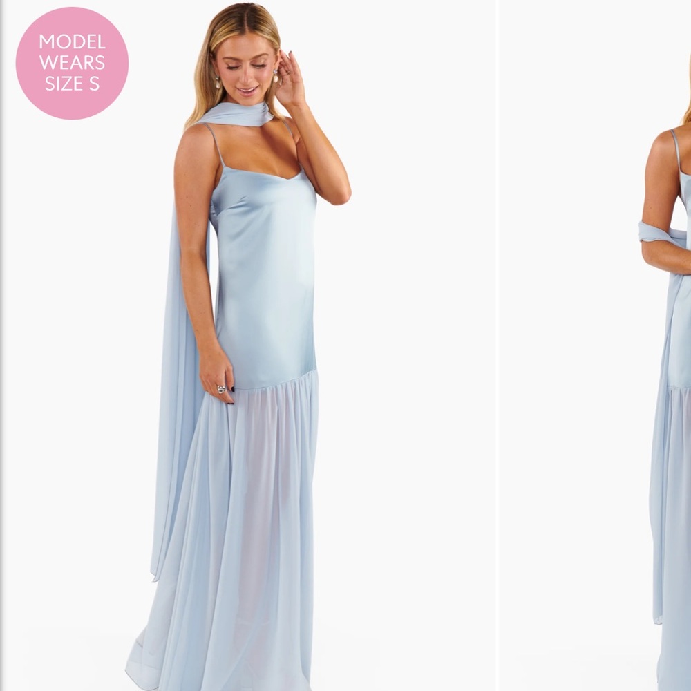 Dalia Maxi Dress in steel blue luxe satin - Picture 5 of 8